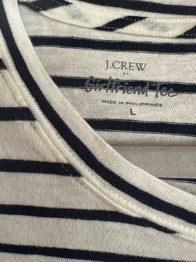 J. Crew Cream and Navy Striped Girlfriend Tee L